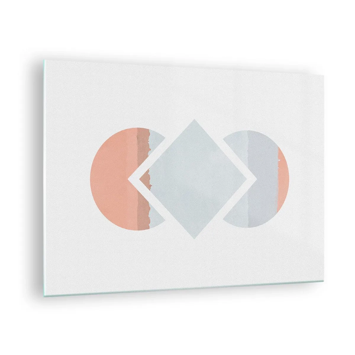 Quadro su vetro - Un rombo pastello al centro tra i semicerchi su uno sfondo bianco. - 70x50cm - La situazione è chiara - Decorazione murale moderna per soggiorno e camera da letto ARTTOR