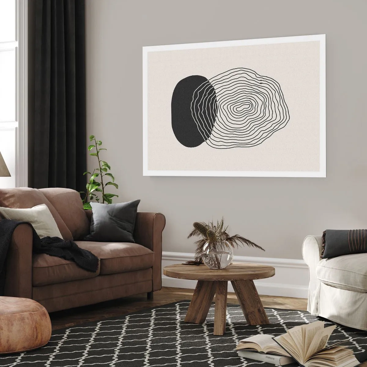 Poster - Motivo astratto con linee e forme in bianco e nero - 100x70cm - Durata e vibrazione - Decorazione murale moderna per soggiorno e camera da letto ARTTOR