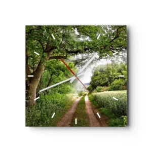 Orologio da parete - Orologio in Vetro - Una strada sterrata tra alberi verdi e luce solare - 30x30cm - Et in Arcadia ego - Decorazione murale moderna per soggiorno e camera da letto ARTTOR