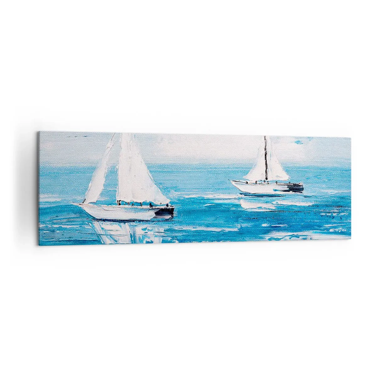 Quadro su tela - Stampe su Tela - Yacht sul mare blu in stile artistico - 160x50cm - Con un amico al fianco - Decorazione murale moderna per soggiorno e camera da letto ARTTOR