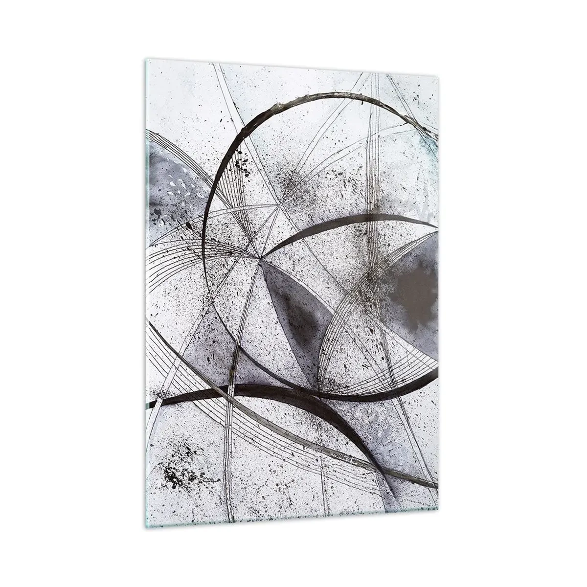 Quadro su vetro - Una composizione in bianco e nero di linee intersecate e archi geometrici. - 50x70cm - Fantasia futuristica - Decorazione murale moderna per soggiorno e camera da letto ARTTOR
