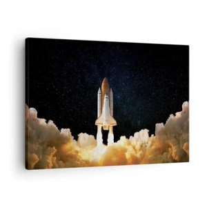 Quadro su tela - Stampe su Tela - Un razzo spaziale che decolla contro il cielo stellato - 70x50cm - Ad astra! - Decorazione murale moderna per soggiorno e camera da letto ARTTOR