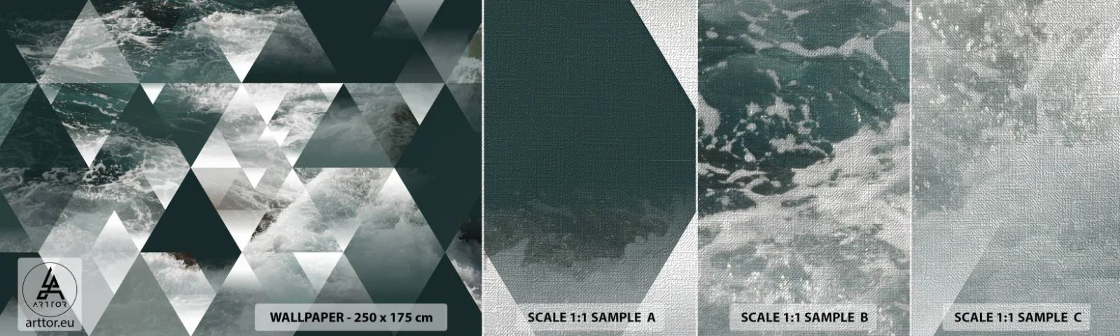 Campione di Fotomurale Premium Canvas - Prospettiva di cristallo - Astrazione, Onde del mare, Pezzo - 100x30 cm