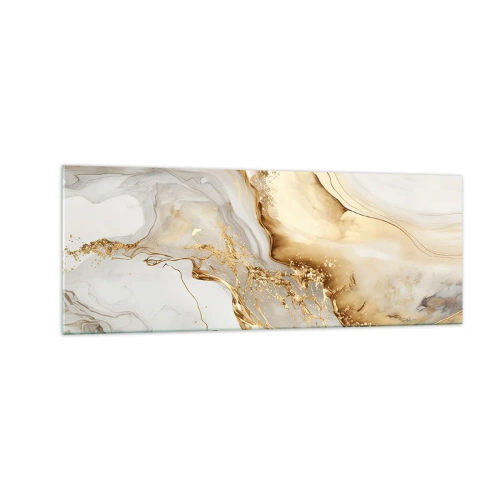 Quadro su vetro - Motivi astratti in oro e marmo su uno sfondo chiaro - 140x50cm - Astrazione: bellezza e bontà - Decorazione murale moderna per soggiorno e camera da letto ARTTOR