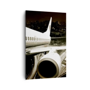 Quadro su tela - Stampe su Tela - Un aereo sopra una città notturna con autostrade illuminate - 80x120cm - Volare di notte - Decorazione murale moderna per soggiorno e camera da letto ARTTOR