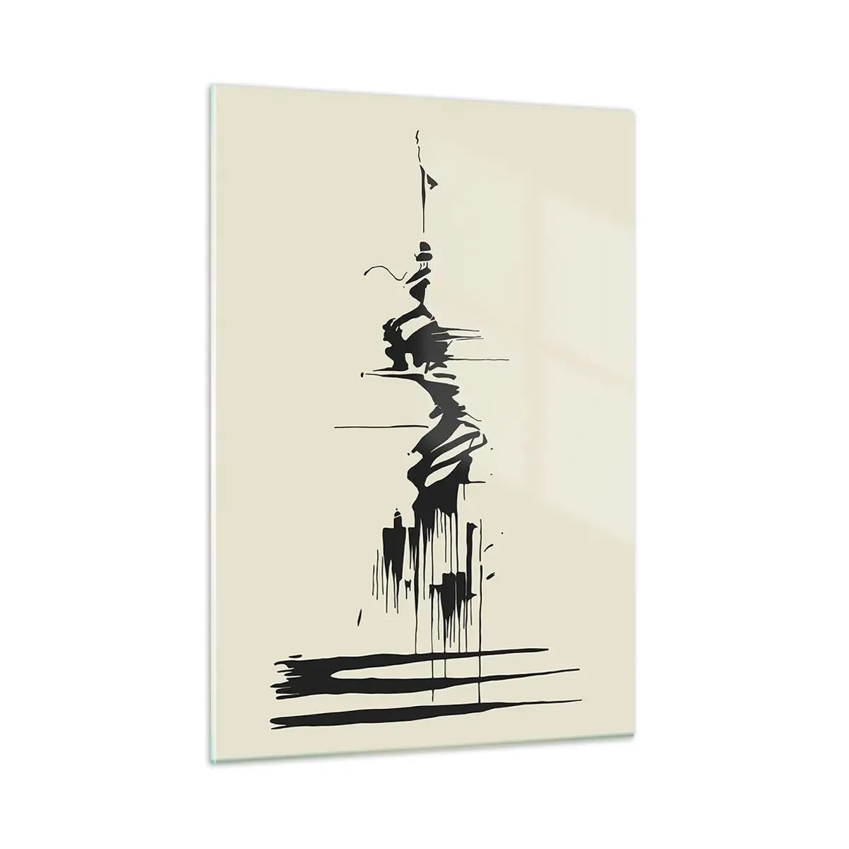Quadro su vetro - Linee e punti neri dinamici su uno sfondo chiaro in stile astratto. - 50x70cm - Astrazione frettolosa - Decorazione murale moderna per soggiorno e camera da letto ARTTOR