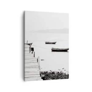 Quadro su tela - Stampe su Tela - Molo di legno e barche in acque calme - 50x70cm - Sull'acqua silenziosa e pura - Decorazione murale moderna per soggiorno e camera da letto ARTTOR