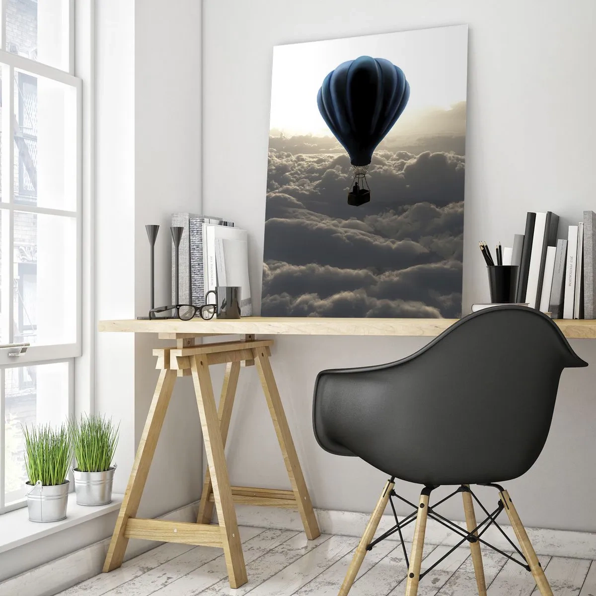 Quadro su vetro - Un pallone che fluttua sopra le nuvole all'alba - 50x70cm - Viaggiatore sopra le nuvole - Decorazione murale moderna per soggiorno e camera da letto ARTTOR