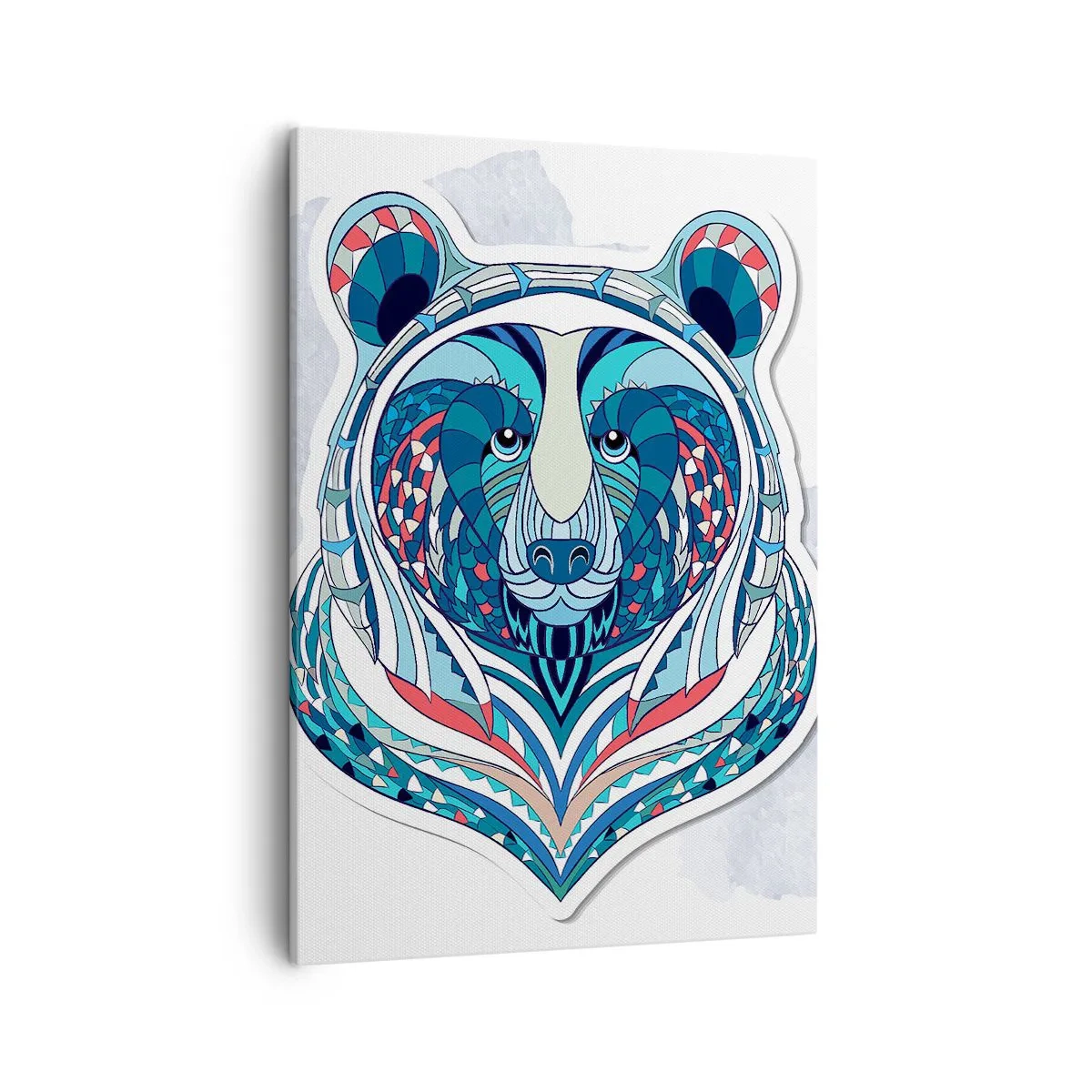 Quadro su tela - Stampe su Tela - Orso geometrico nei toni del blu e del rosso - 50x70cm - Evviva la Groenlandia! - Decorazione murale moderna per soggiorno e camera da letto ARTTOR