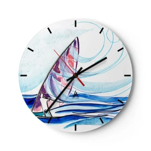 Orologio da parete - Orologio in Vetro - Una barca a vela in un mare in tempesta in una forma dinamica e astratta - 30x30cm - Con il vento al ritmo delle onde - Decorazione murale moderna per soggiorno, cucina e camera da letto ARTTOR