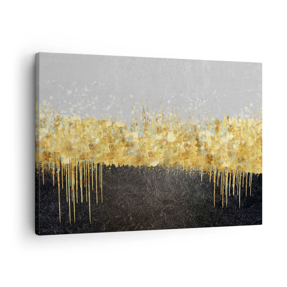 Quadro su tela - Stampe su Tela - Composizione astratta nei toni dell'oro e del nero - 70x50cm - Nel profondo e verso l'alto - Decorazione murale moderna per soggiorno e camera da letto ARTTOR