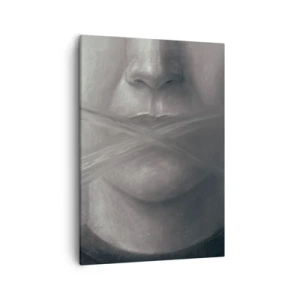 Quadro su tela - Stampe su Tela - Un ritratto simbolico con labbra sfocate nei toni del grigio. - 50x70cm - Neanche una parola - Decorazione murale moderna per soggiorno e camera da letto ARTTOR