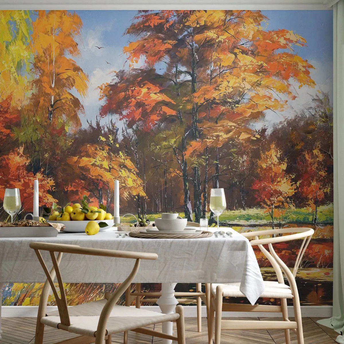 Fotomurali Premium Sand - Paesaggio in oro e marrone - Paesaggio, foresta, Impressionismo - 350x256 cm