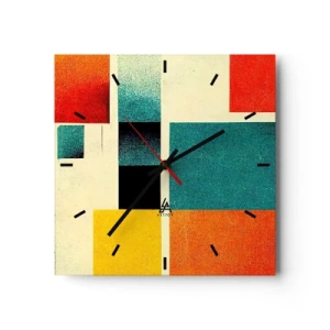 Orologio da parete - Orologio in Vetro - Astrazione geometrica con rettangoli e quadrati colorati - 30x30cm - Astrazione geometrica: energia buona - Decorazione murale moderna per soggiorno e camera da letto ARTTOR