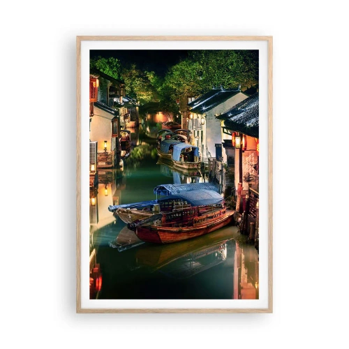 Poster in cornice rovere chiaro - Sera in una via cinese - 70x100 cm