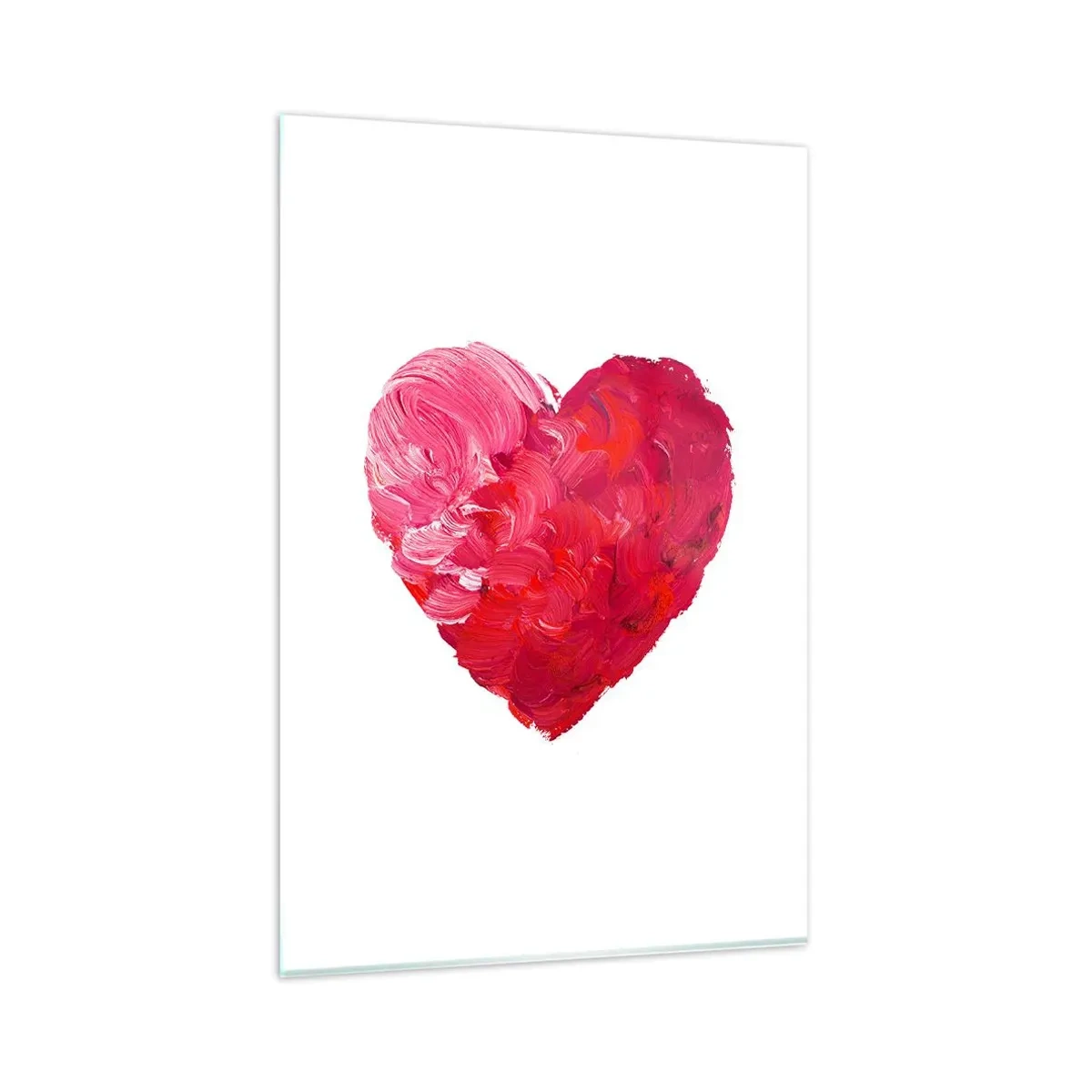 Quadro su vetro - Un cuore rosa e rosso dipinto con un pennello - 80x120cm - All you need is love - Decorazione murale moderna per soggiorno e camera da letto ARTTOR