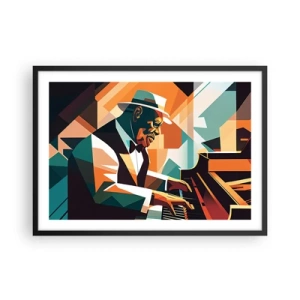 Poster in cornice nera - Musicista astratto che suona il pianoforte con colori caldi. - 70x50cm - Tutto il jazz - Decorazione murale moderna per soggiorno e camera da letto ARTTOR