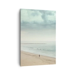 Quadro su tela - Stampe su Tela - Una figura solitaria su una spiaggia deserta in riva al mare calmo - 70x100cm - Cercando la pace - Decorazione murale moderna per soggiorno e camera da letto ARTTOR