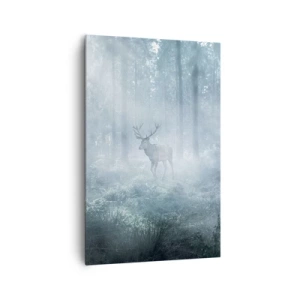Quadro su tela - Stampe su Tela - Un cervo in una fitta foresta avvolto nella nebbia mattutina - 80x120cm - Passeggiata mattutina sulle sue terre - Decorazione murale moderna per soggiorno e camera da letto ARTTOR