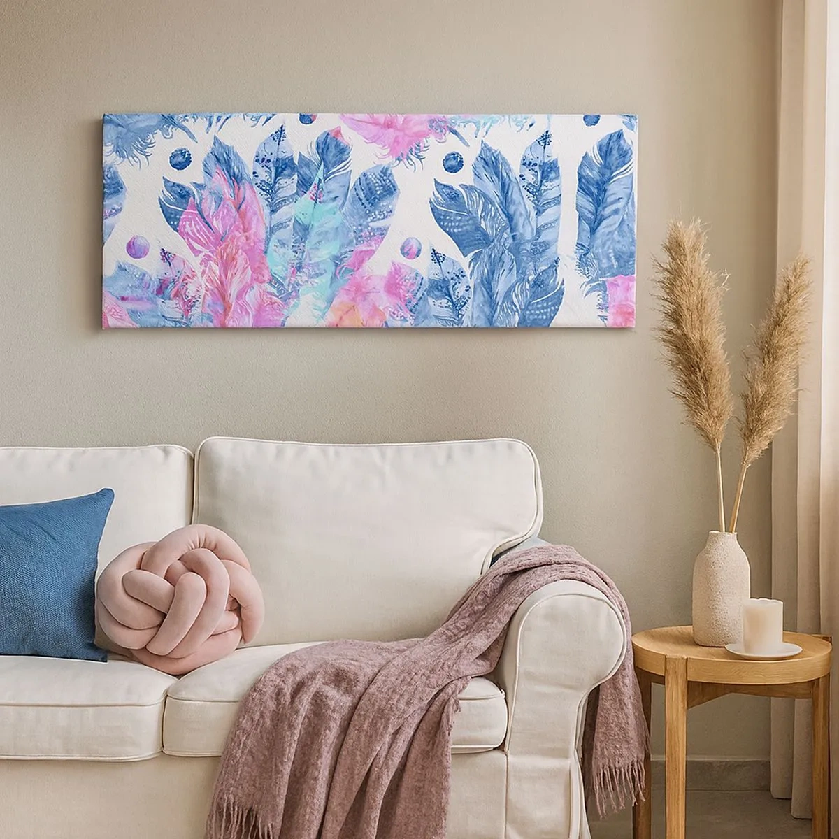 Quadro su tela - Stampe su Tela - Pennacchi in rosa e blu - 100x40 cm