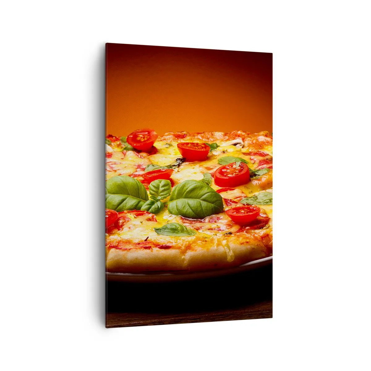 Quadro su tela - Stampe su Tela - Pizza con pomodori e basilico su un tavolo di legno - 80x120cm - Mamma mia! - Decorazione murale moderna per soggiorno e camera da letto ARTTOR