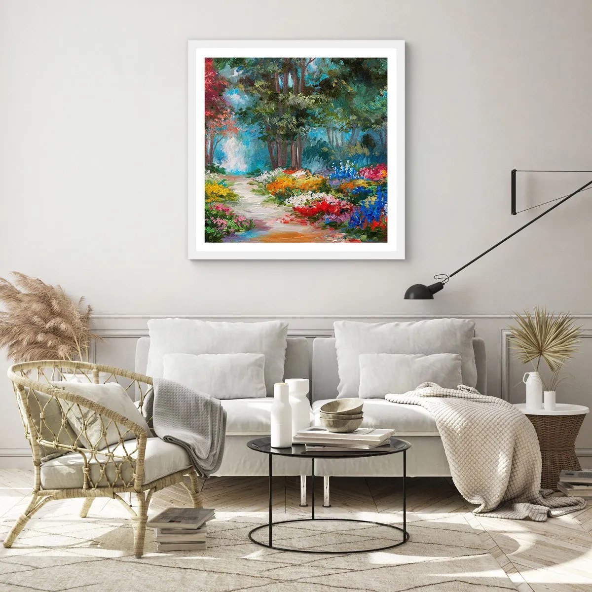 Poster in cornice bianca - Il giardino del bosco d'aprile - 30x30 cm