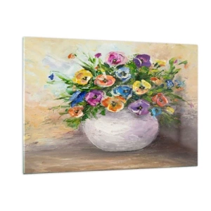 Quadro su vetro - Un mazzo di fiori colorati in un vaso bianco - 120x80cm - Natura morta con vaso bianco - Decorazione murale moderna per soggiorno e camera da letto ARTTOR