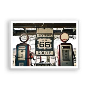 Poster in cornice bianca - Viaggio retro americano - 100x70 cm