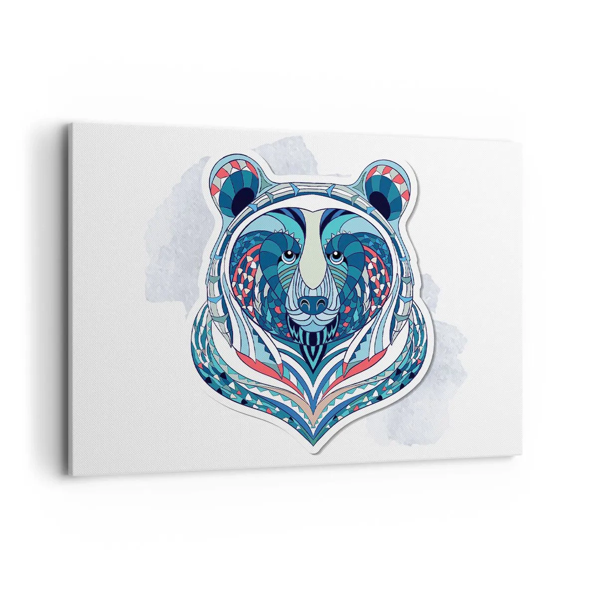 Quadro su tela - Stampe su Tela - Orso geometrico nei toni del blu e del rosso - 100x70cm - Evviva la Groenlandia! - Decorazione murale moderna per soggiorno e camera da letto ARTTOR