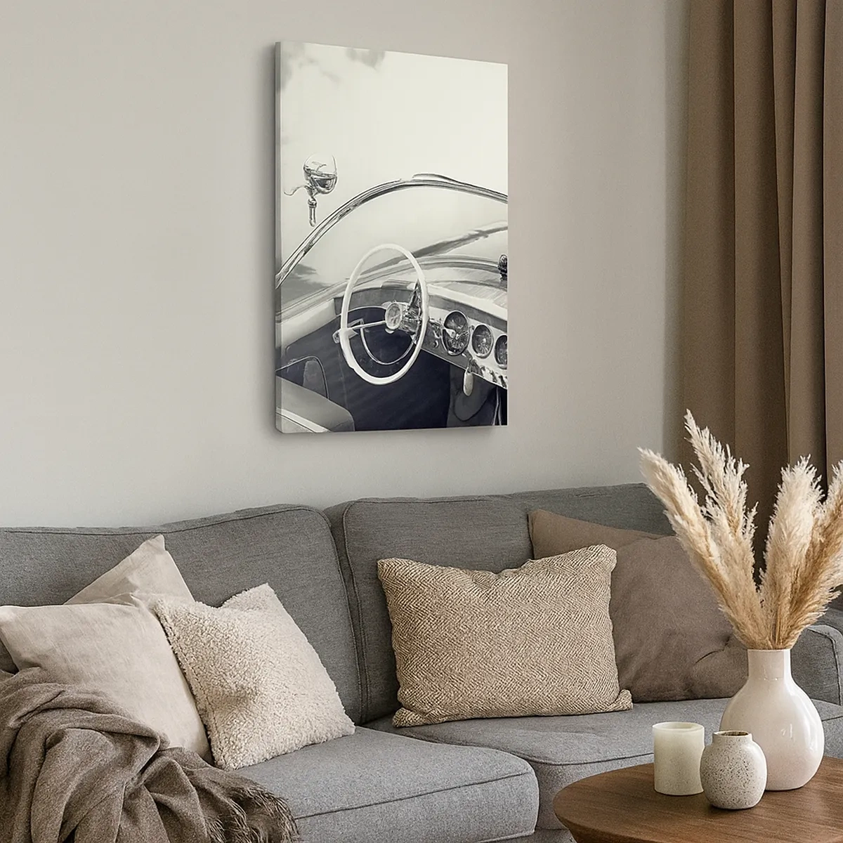 Quadro su tela - Stampe su Tela - Interni di auto d'epoca in stile monocromatico - 50x70cm - Il ricco e il povero - Decorazione murale moderna per soggiorno e camera da letto ARTTOR