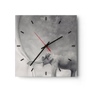 Orologio da parete - Orologio in Vetro - Un elefante che scosta la tenda in una surreale ripresa in bianco e nero - 30x30cm - Svelare il mistero - Decorazione murale moderna per soggiorno e camera da letto ARTTOR