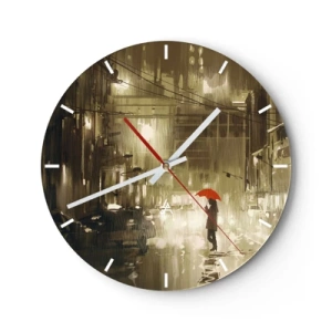 Orologio da parete - Orologio in Vetro - Una figura con un ombrello rosso su una strada bagnata - 30x30cm - Sola ma non solitaria - Decorazione murale moderna per soggiorno, cucina e camera da letto ARTTOR