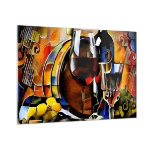 Quadro su vetro - Composizione astratta con bicchieri di vino e strumenti - 100x70cm - E il mondo riprende colore - Decorazione murale moderna per soggiorno e camera da letto ARTTOR