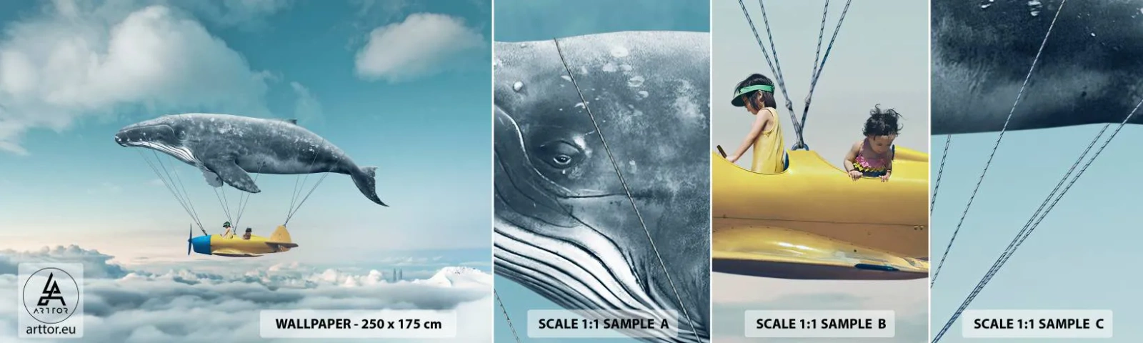Campione Di Fotomurale Standard Eco - Perché no? - Balena, Bambini, Aereo - 100x30 cm