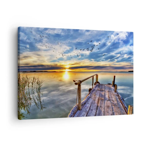 Quadro su tela - Stampe su Tela - Molo di legno sul lago al tramonto - 70x50cm - Il vento è andato a dormire - Decorazione murale moderna per soggiorno e camera da letto ARTTOR