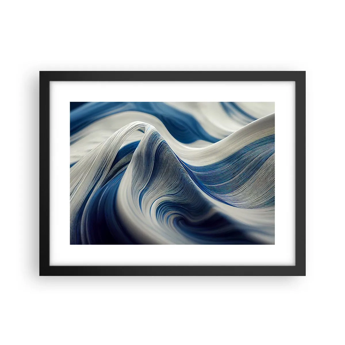 Poster in cornice nera - Fluidità di blu e di bianco - 40x30 cm