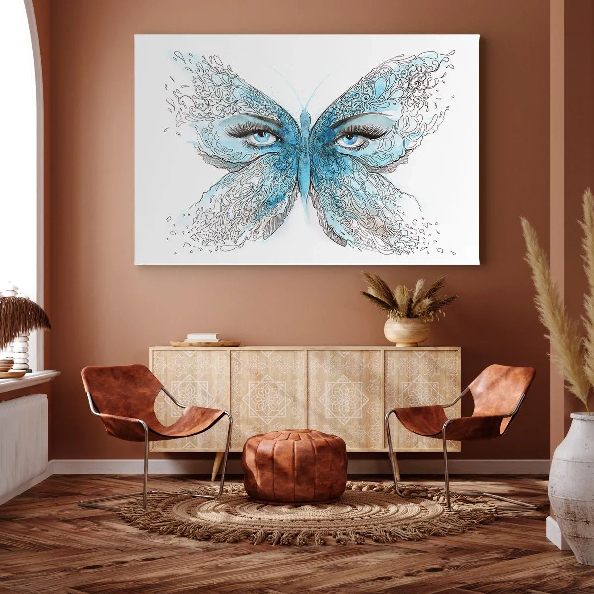 Quadro su tela - Stampe su Tela - Acquerello artistico di una farfalla con gli occhi azzurri - 100x70cm - Argo azzurro - Decorazione murale moderna per soggiorno e camera da letto ARTTOR