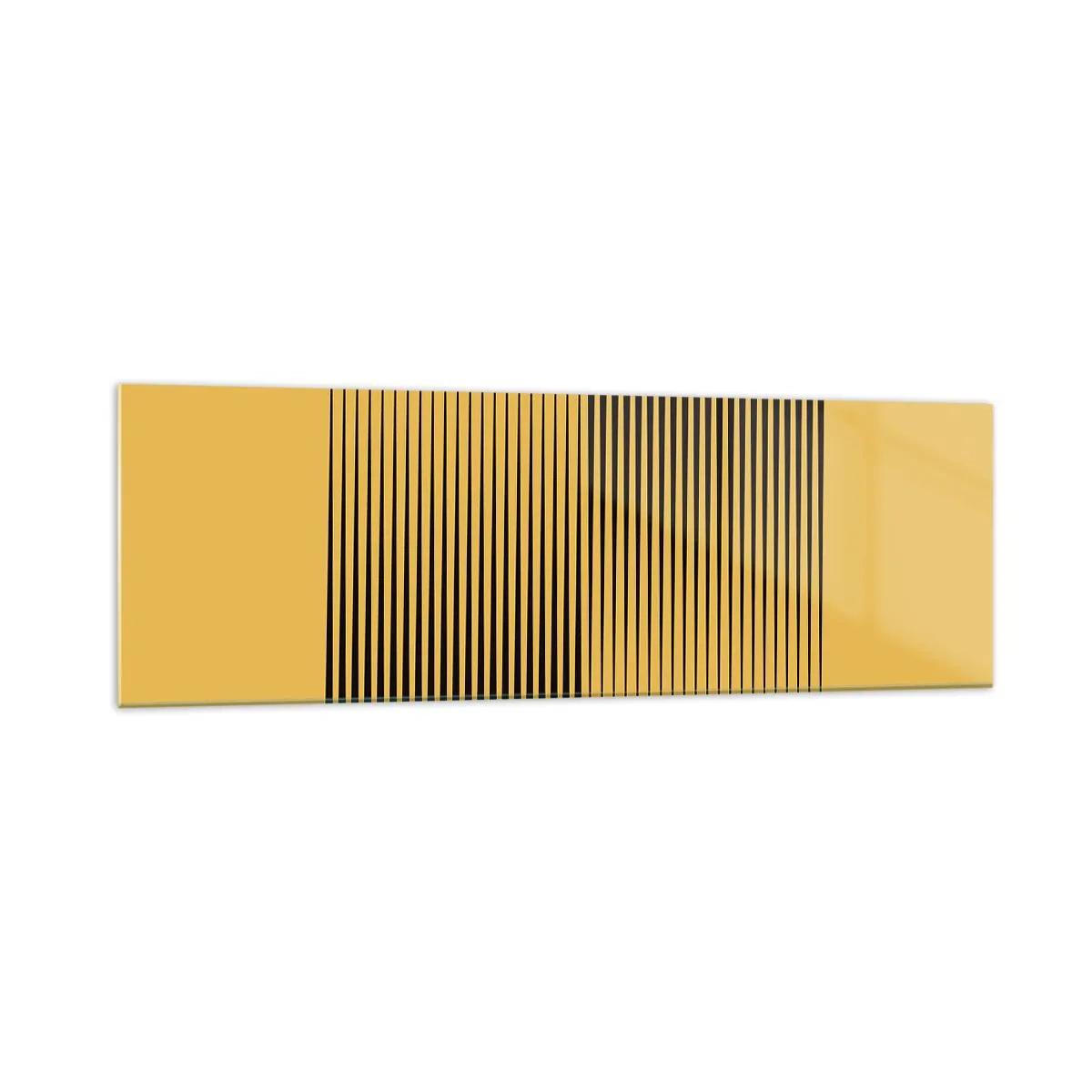 Quadro su vetro - Linee nere verticali su sfondo giallo - 160x50cm - La quadratura degli opposti - Decorazione murale moderna per soggiorno e camera da letto ARTTOR