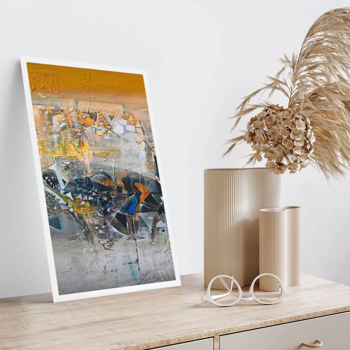 Poster - Una composizione astratta nei toni dell'oro e del grigio. - 50x70cm - Tutto andrà bene - Decorazione murale moderna per soggiorno e camera da letto ARTTOR