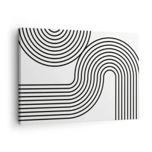 Quadro su tela - Stampe su Tela - Un dipinto astratto con linee nere che creano motivi geometrici su uno sfondo bianco. - 70x50cm - In curva - Decorazione murale moderna per soggiorno e camera da letto ARTTOR