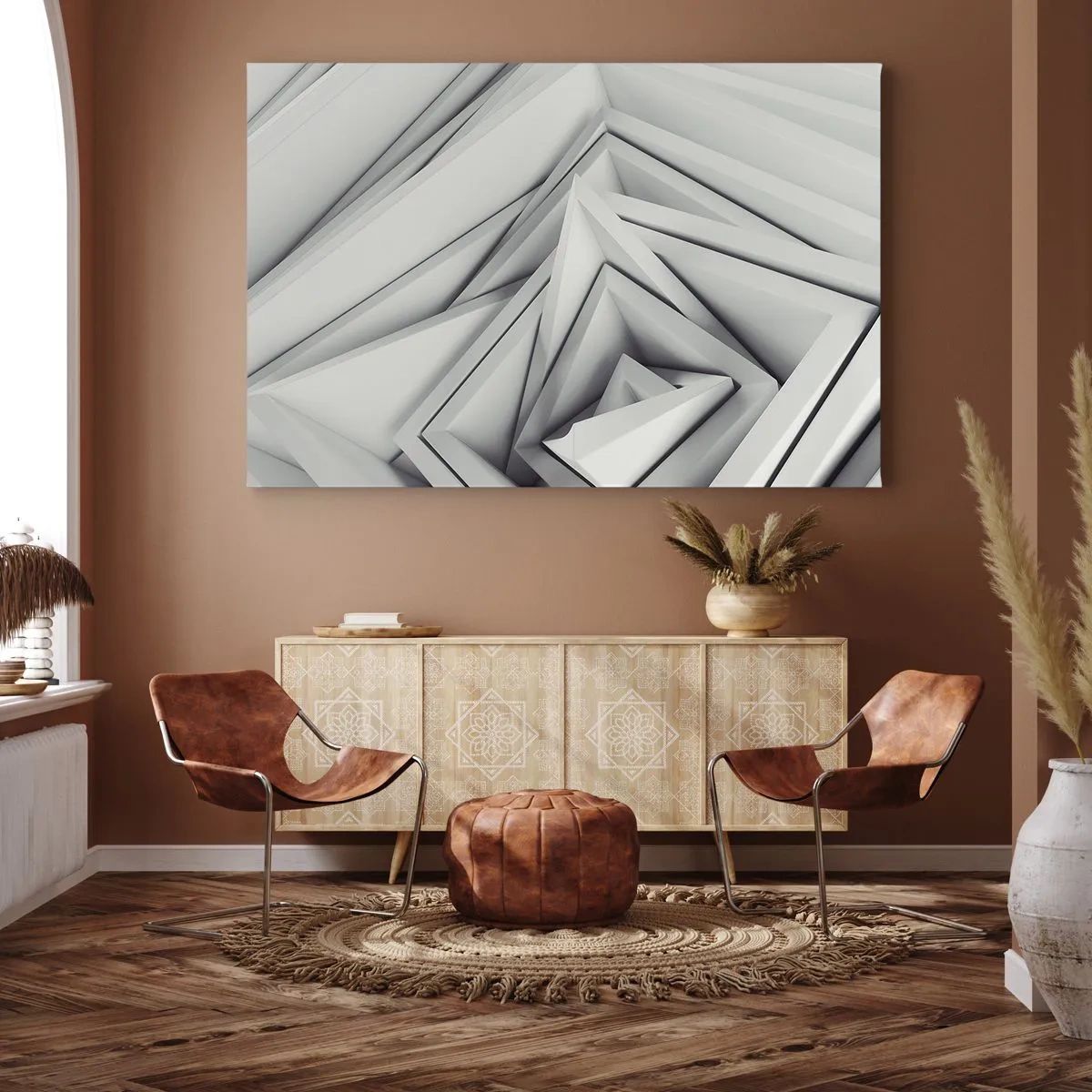 Quadro su tela - Stampe su Tela - Una composizione astratta di forme geometriche nelle tonalità del grigio. - 120x80cm - Germogli spigolosi - Decorazione murale moderna per soggiorno e camera da letto ARTTOR