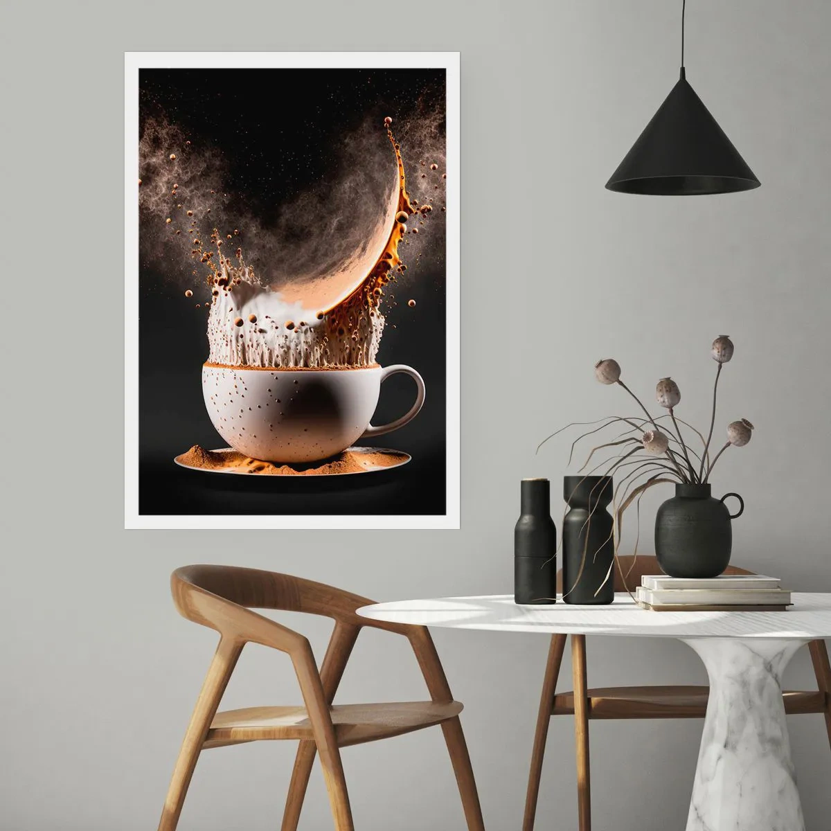 Poster - Un'esplosione dinamica di caffè in una tazza - 50x70cm - Esplosione di sapore - Decorazione murale moderna per soggiorno e camera da letto ARTTOR