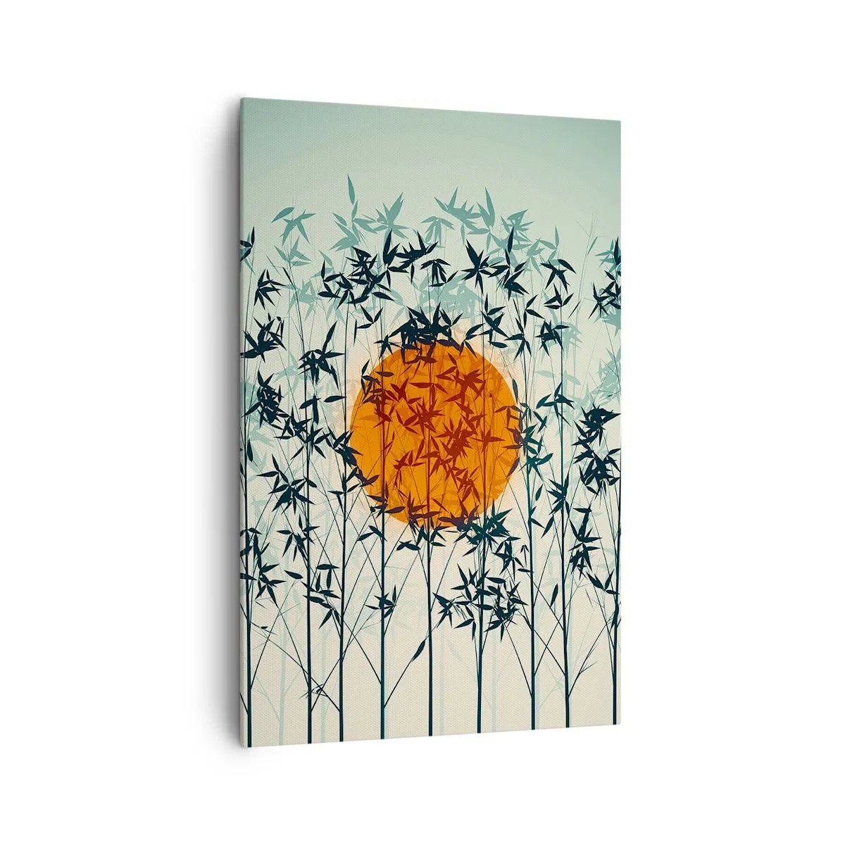 Quadro su tela - Stampe su Tela - Sole arancione tra i rami di bambù - 80x120cm - Sole giapponese - Decorazione murale moderna per soggiorno e camera da letto ARTTOR