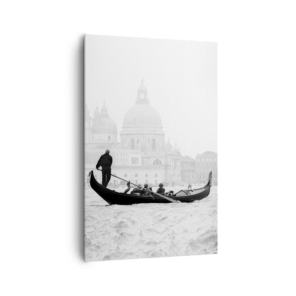 Quadro su tela - Stampe su Tela - Una gondola con la basilica sullo sfondo in bianco e nero - 80x120cm - Viaggio alla fonte della bellezza - Decorazione murale moderna per soggiorno e camera da letto ARTTOR