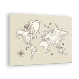 Quadro su vetro - Una mappa del mondo stilizzata in una versione classica - 70x50cm - Il viaggio attorno al mondo - Decorazione murale moderna per soggiorno e camera da letto ARTTOR