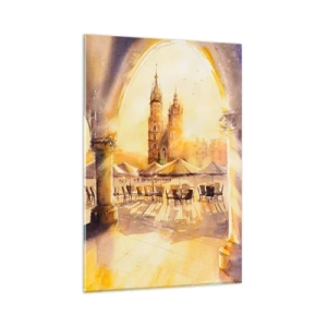 Quadro su vetro - Alba sulla piazza di Cracovia - 80x120 cm