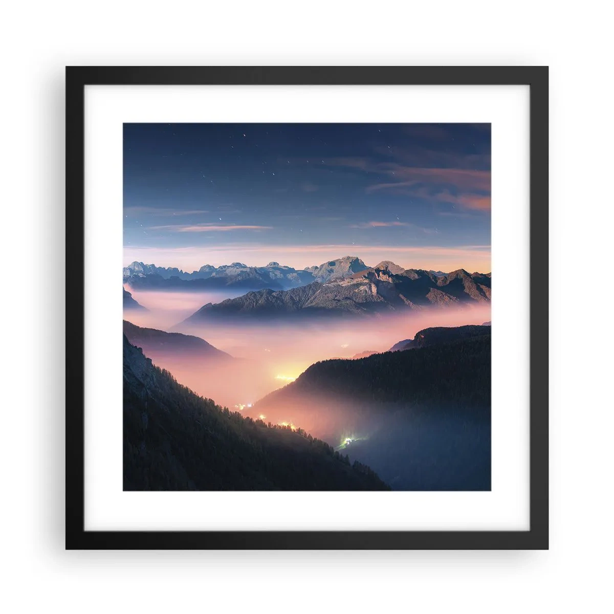Poster in cornice nera - La luce nelle valli - 40x40 cm