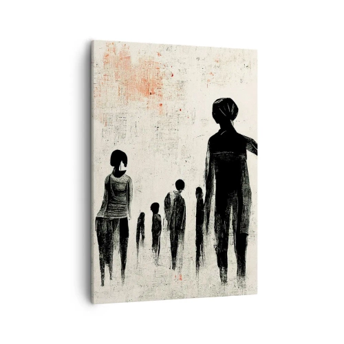 Quadro su tela - Stampe su Tela - Figure in una composizione monocromatica su uno sfondo chiaro - 50x70cm - Contro la solitudine - Decorazione murale moderna per soggiorno e camera da letto ARTTOR