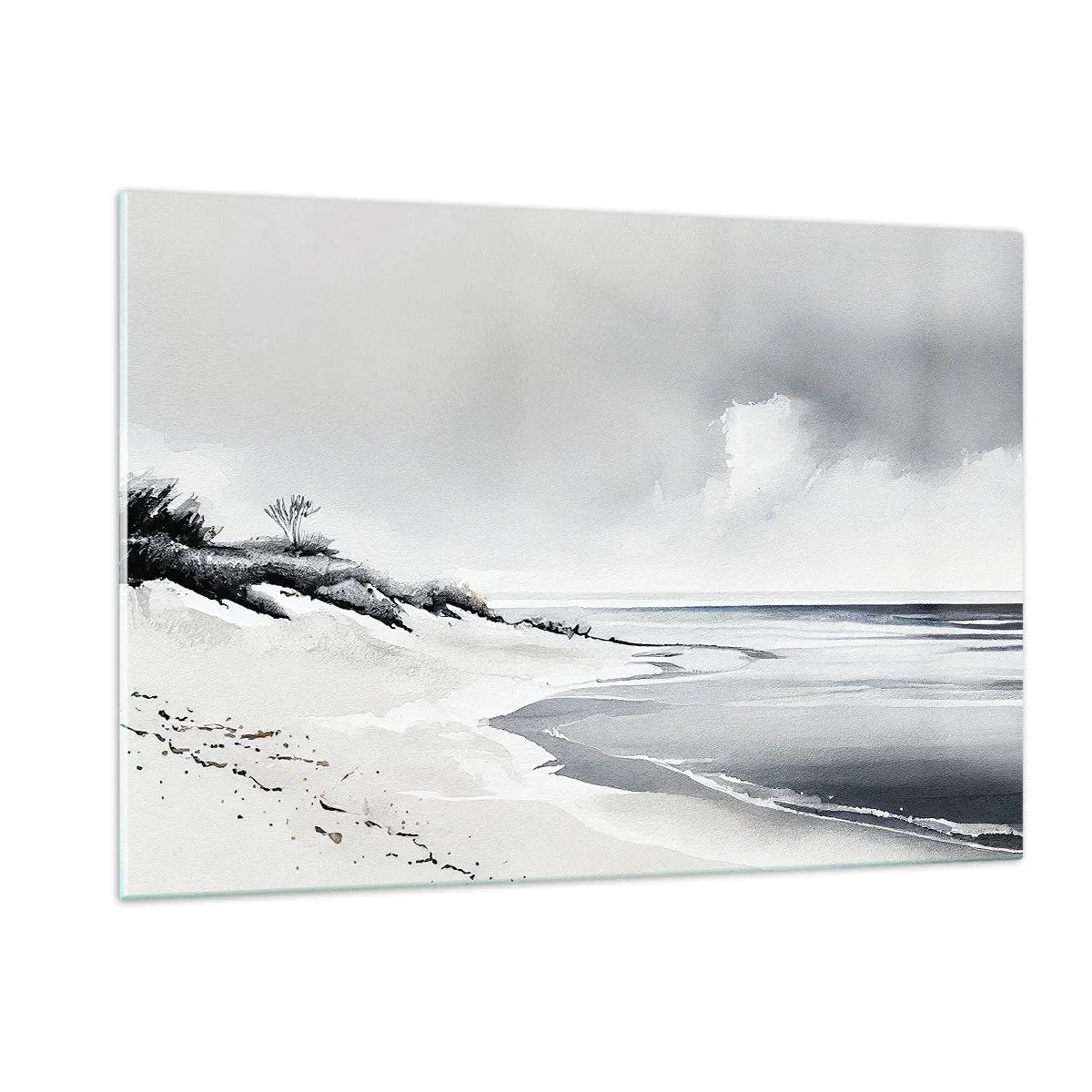 Quadro su vetro - Spiaggia bianca e nera con orizzonte e mare calmo - 120x80cm - Insieme da sempre - Decorazione murale moderna per soggiorno e camera da letto ARTTOR