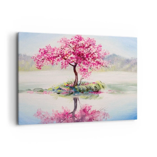 Quadro su tela - Stampe su Tela - Un albero in fiore sull'acqua ferma - 120x80cm - La festa della primavera - Decorazione murale moderna per soggiorno e camera da letto ARTTOR